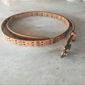 Ladies Thin Brown and Gold Embellished Belt Sz S